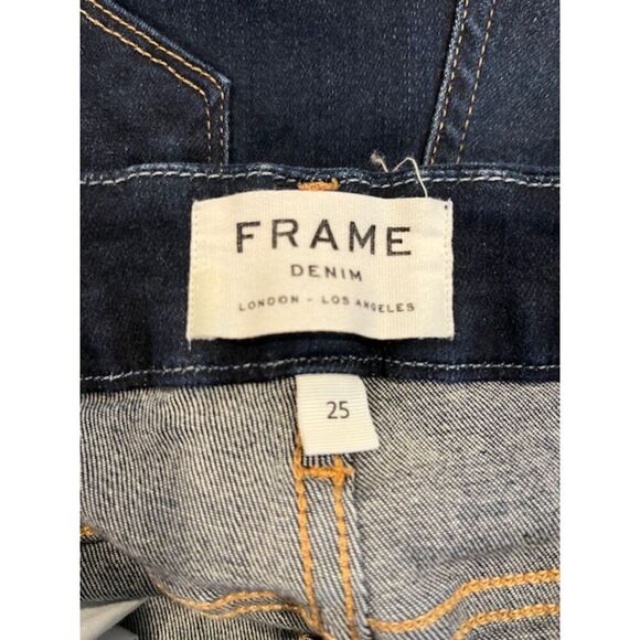 FRAME Le Crop Mini Boot Jeans Dark Whisker Wash Raw Hem Size 25 - Picture 6 of 14